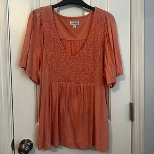 Wonderly Coral Smocked Scoop Neck Tunic
